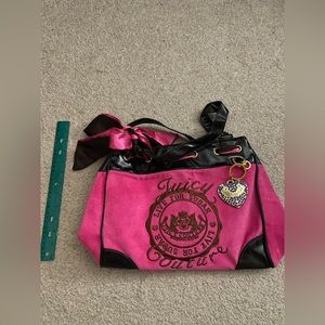 Juicy Couture Hot Pink Velvet Tote Bag with Heart Chain